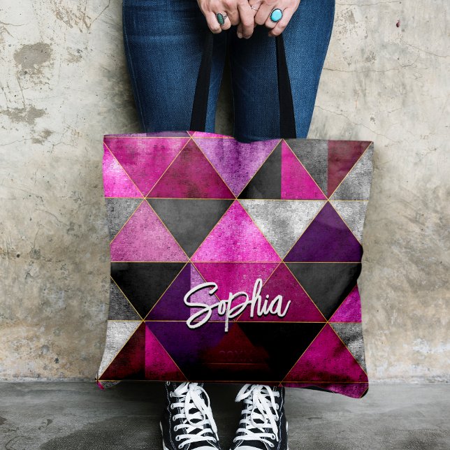 Tote Bag Chic rose violet gris géométrique (Créateur téléchargé)