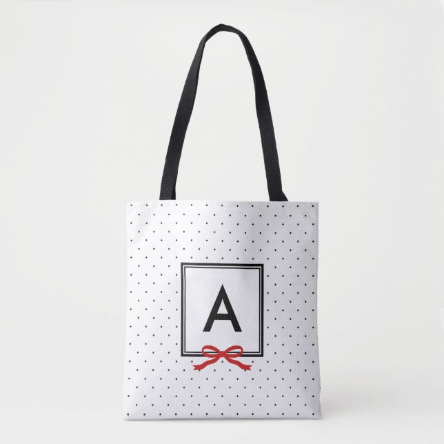 Tote Bag Chic Rouge Ruban Polka Motif Monogramme (Devant)