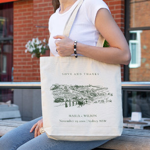 Tote Bag Chic Rustic Green Winery Mariage de croquis de mon