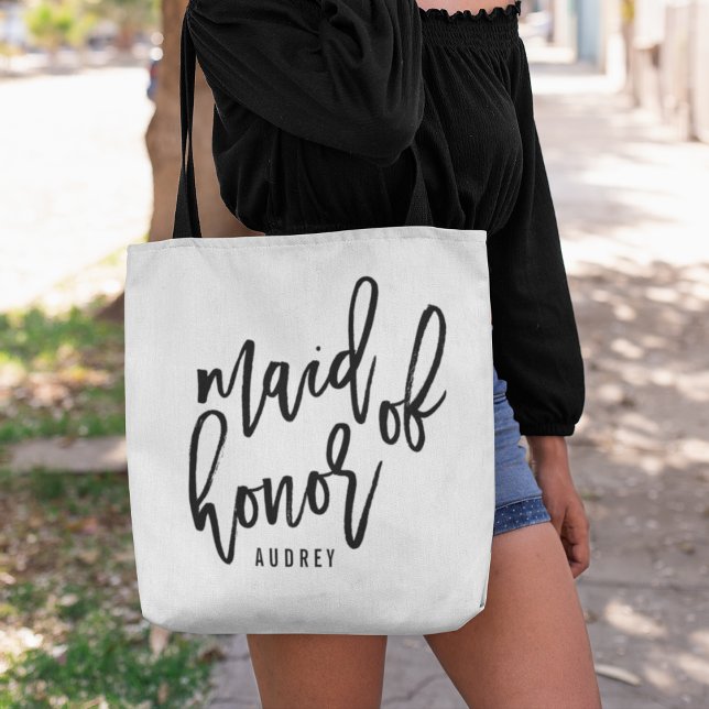 Tote Bag Chic Script Personnalisé Maid of Honor (Créateur téléchargé)