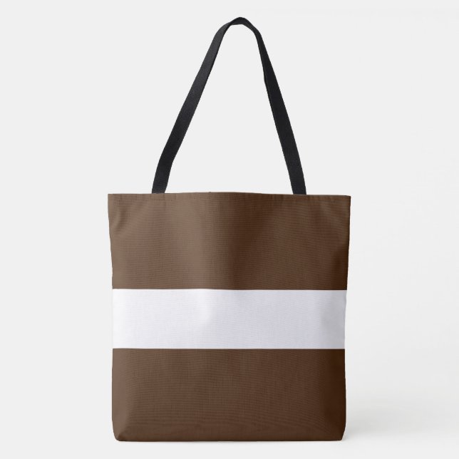 Tote Bag Chic Sportif Larges Rayures Marron Chocolat Blanc (Devant)