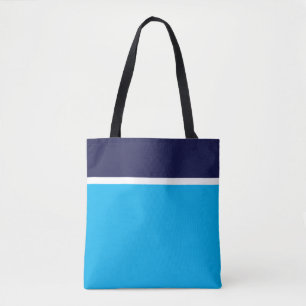 Tote Bag Chic Sporty Navy Blanc Top Stripes Sur Sky Blue