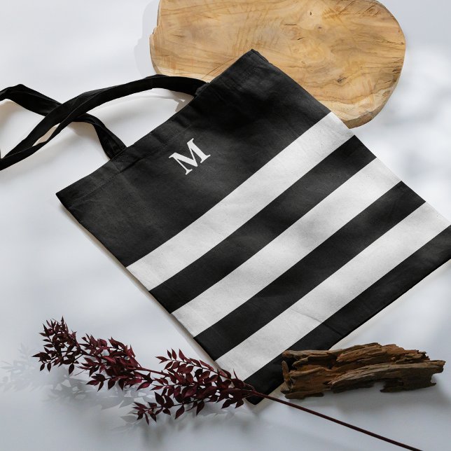 Tote Bag Chic Stripes noir blanc Monogramme (Créateur téléchargé)