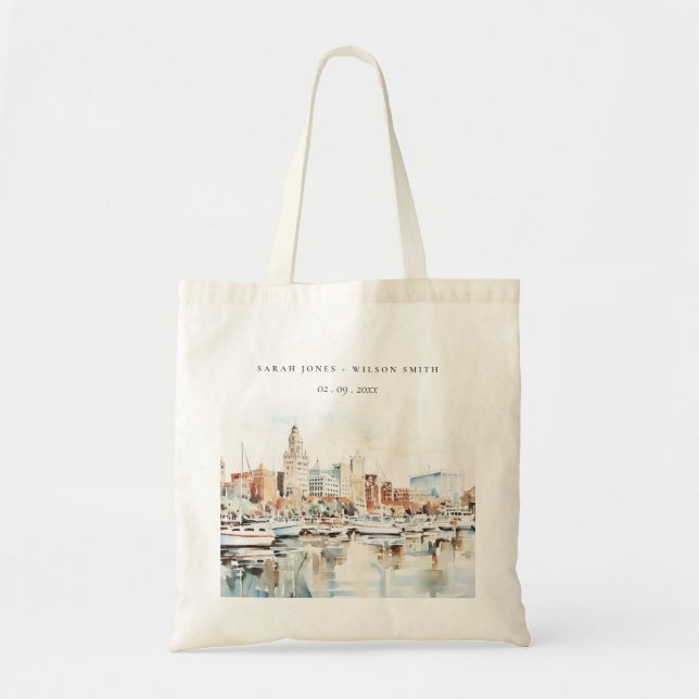 Tote Bag Chic Tampa Floride Skyline Mariage d'aquarelle (Devant)