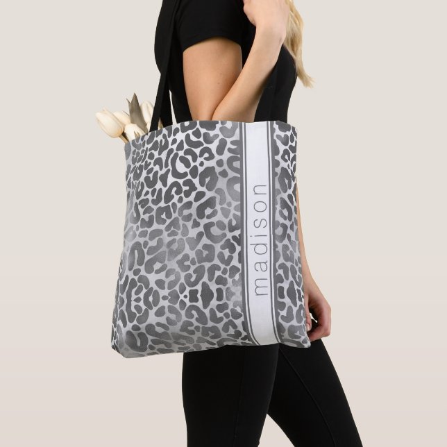 Tote Bag Chic Tendance Imprimé Animal Guépard Gris Monogram (De près)
