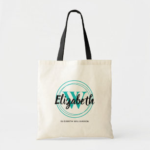 Tote Bag Chic Turquoise Monogramme Initiale Nom Script