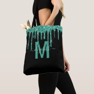 Tote Bag Chic Turquoise Parties scintillant de séchage Nom