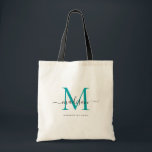 Tote Bag Chic Turquoise vert noir Monogramme Nom initial du<br><div class="desc">Moderne tendance Élégant Turquoise vert noir Monogramme initial Script Nom Sac fourre-tout</div>