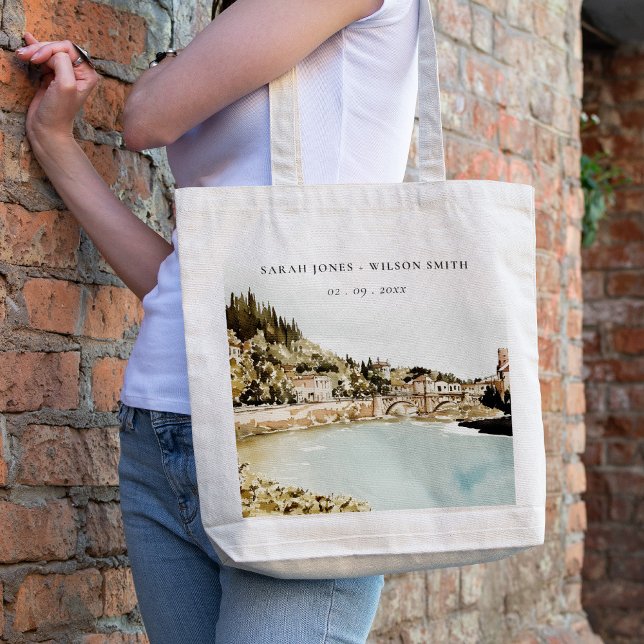 Tote Bag Chic Vérone Adige River Italie Mariage d'aquarelle (Créateur téléchargé)