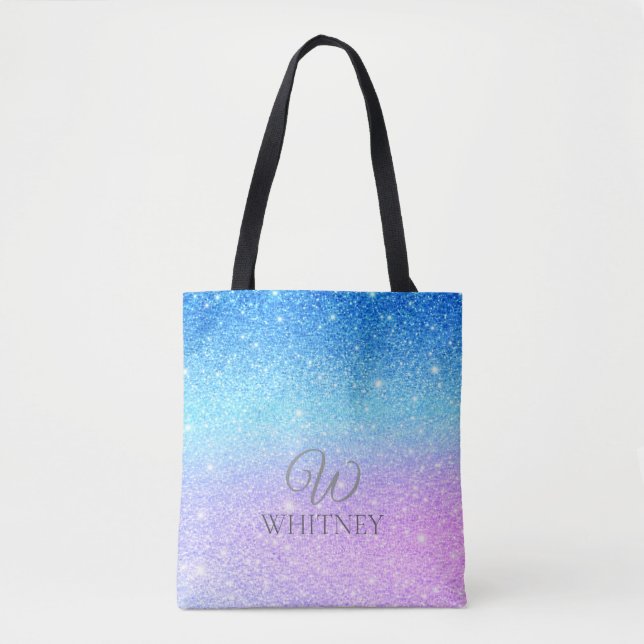 Tote Bag Chic Violet Ombré Bleu Pailleté Moderne (Devant)