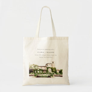 Tote Bag Chic Watercolor Green Winery Vineyard Mariage