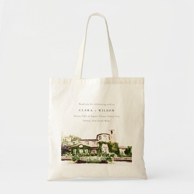 Tote Bag Chic Watercolor Green Winery Vineyard Mariage (Devant)
