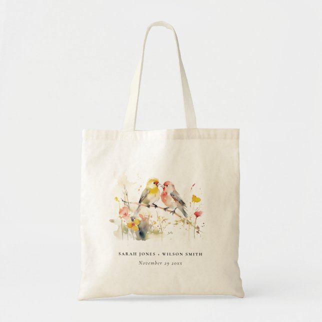 Tote Bag Chic Wild Botanical Aquarelle Inséparables Mariage (Devant)