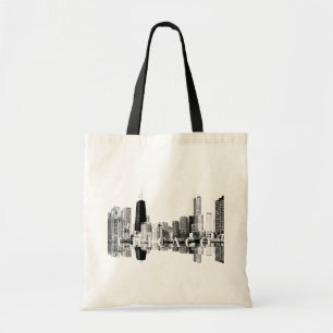 Tote Bag Chicago, Illinois skyline in black ink