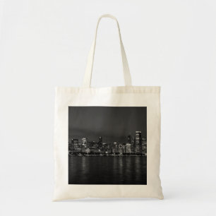 Tote Bag Chicago Night Cityscape Grayscale