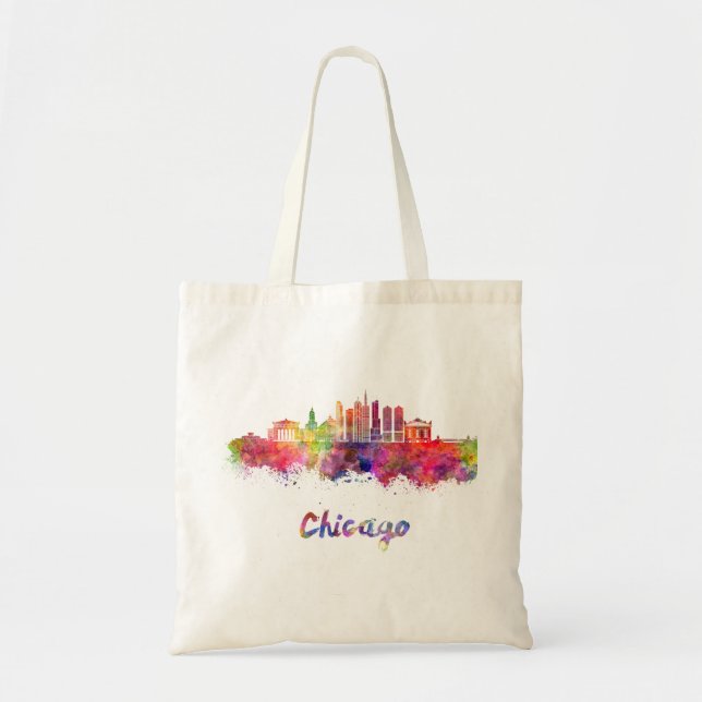 Tote Bag Chicago V2 skyline in watercolor (Devant)