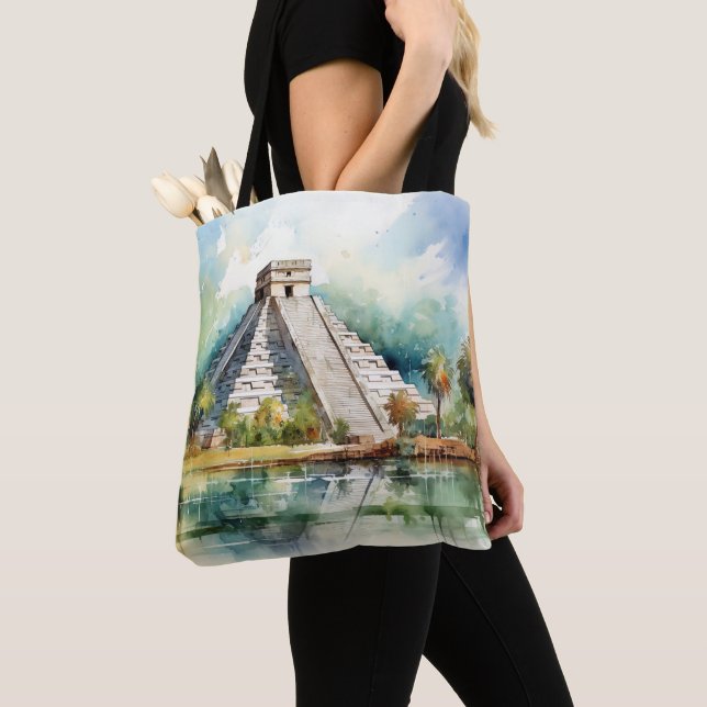 Tote Bag Chichen Itza, Étiqueté (De près)