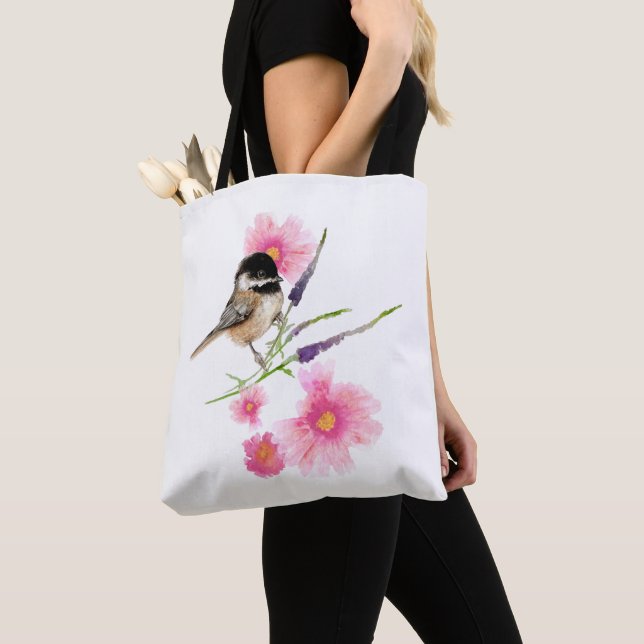 Tote Bag Chickadee noir doux aquarelle Art (De près)