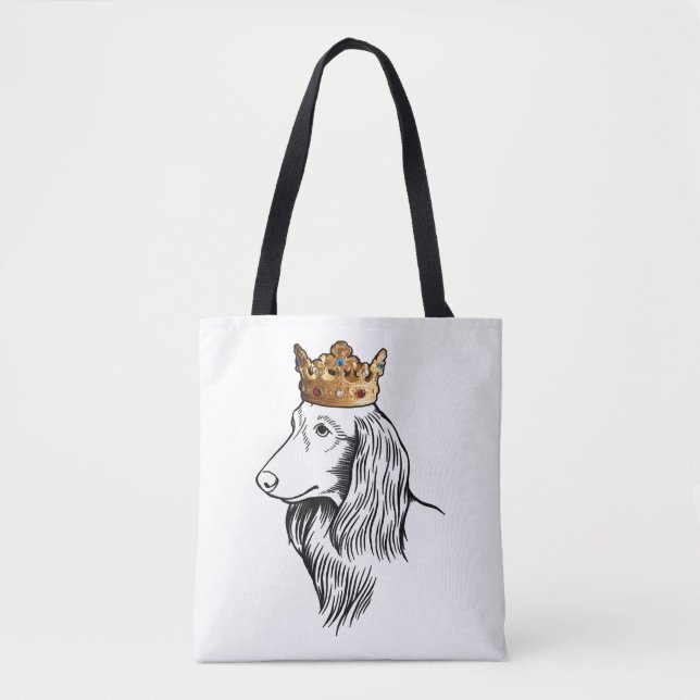 Tote Bag Chien à poils longs portant la couronne (Devant)