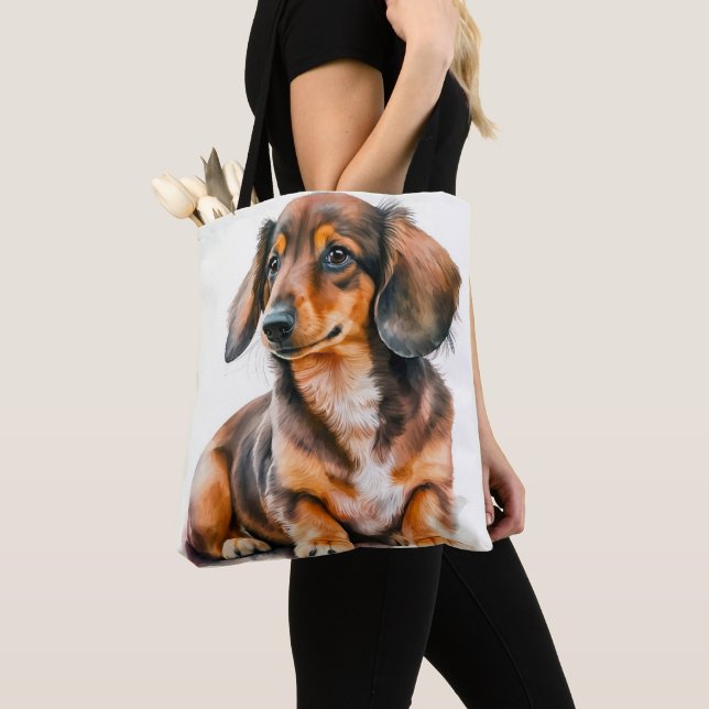 TOTE BAG CHIEN À PUPPER BROWN ET NOIR ADORABLE (De près)