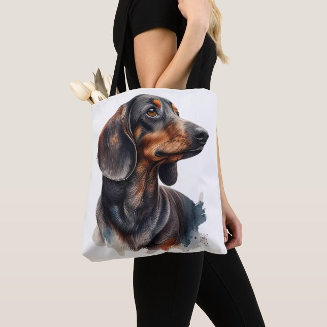 TOTE BAG CHIEN À PUPPER BROWN ET NOIR ADORABLE (De près)