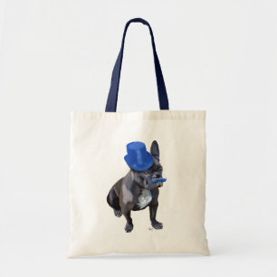 Tote Bag Chien à tête bleue avec chapeau bleu et moustache