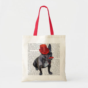 Tote Bag Chien à tête rouge avec chapeau rouge et moustache