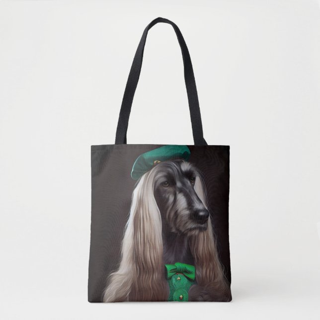 Tote Bag Chien Afghan en tenue de la Saint-Patrick (Devant)