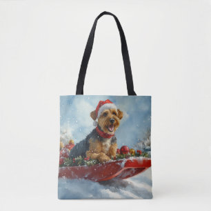 Tote Bag Chien Airedale en Luge Laissez Tomber la Neige Noë