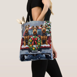 Tote Bag Chien Airedale Terrier camion rouge de Noël vacanc