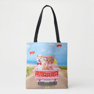 Tote Bag Chien Akita Camion de la Saint-Valentin Cœurs