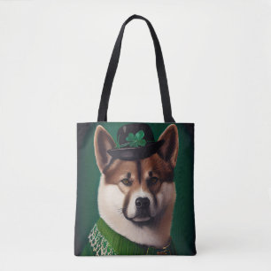 Tote Bag chien akita en tenue de la Saint-Patrick