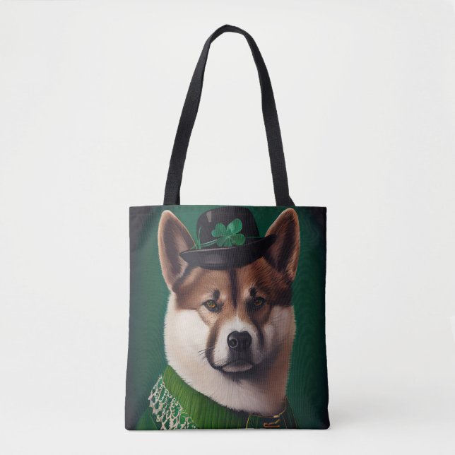 Tote Bag Chien akita en tenue de la Saint Patrick's Day (Devant)