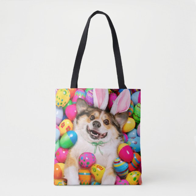 Tote Bag Chien allongé sur des œufs de Pâques (Devant)