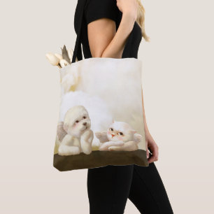 Tote Bag Chien angélique et chat sur Cloud