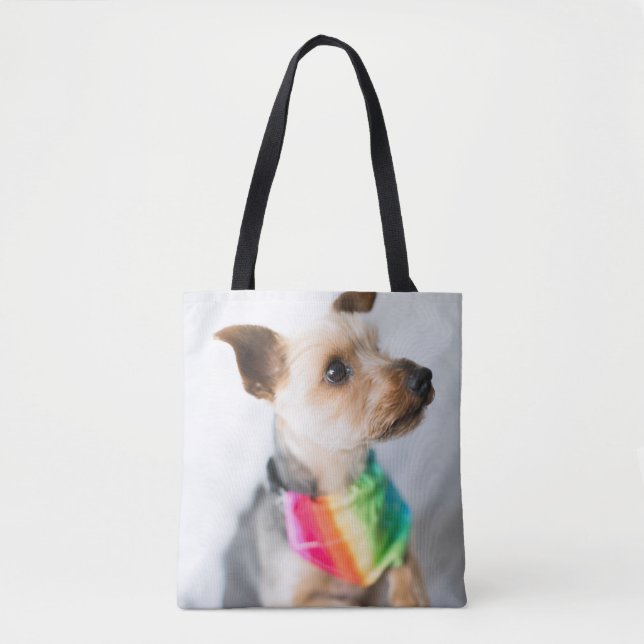 Tote Bag Chien arc-en-ciel Gay pride| Yorkshire Terrier (Devant)