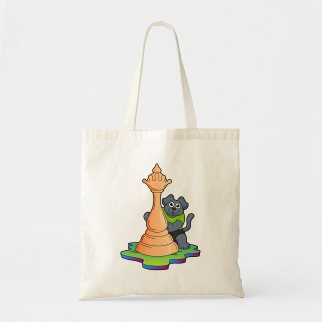 Tote Bag Chien aux échecs avec pièce d'échecs Queen (Devant)