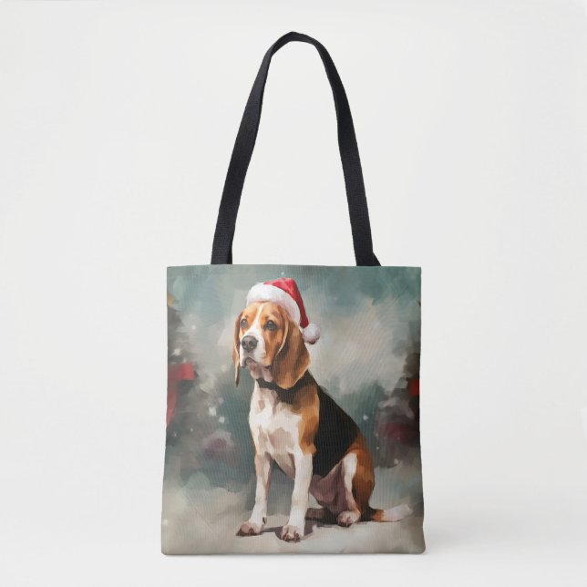 Tote Bag Chien beagle à Noël de neige (Devant)