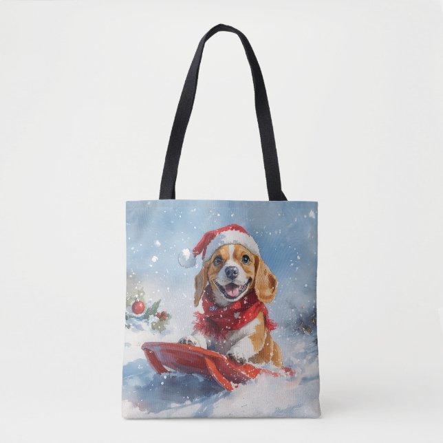 Tote Bag Chien beagle dans la boue Laisser il neige Noël (Devant)