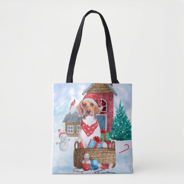 Tote Bag Chien beagle dans la neige Maison de Chien de Noël (Devant)