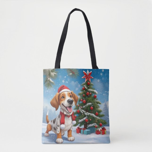 Tote Bag Chien Beagle de Noël (Devant)