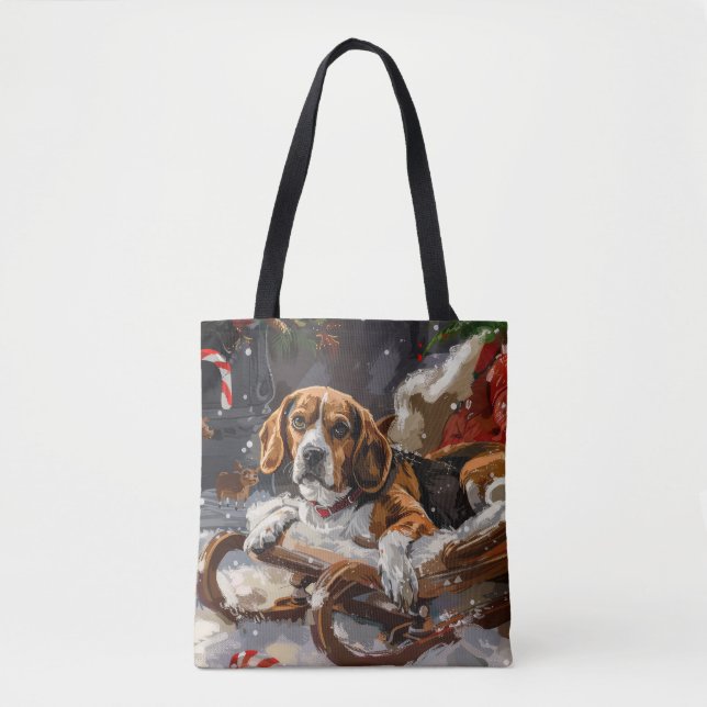 Tote Bag Chien Beagle Noël Festif (Devant)