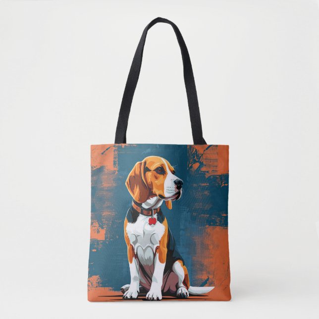 Tote Bag Chien Beagle sur fond abstrait (Devant)