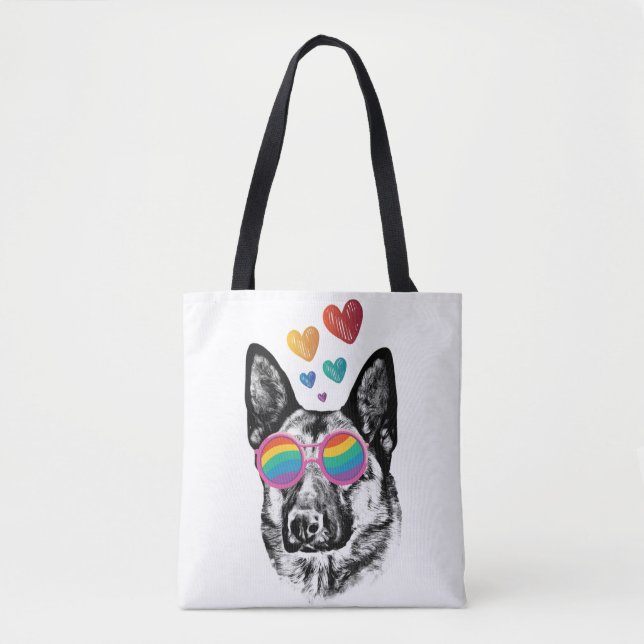 Tote Bag Chien berger allemand avec coeur Saint-Valentin (Devant)
