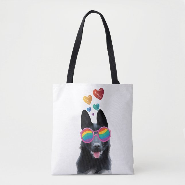 Tote Bag Chien berger allemand avec coeur Saint-Valentin (Devant)