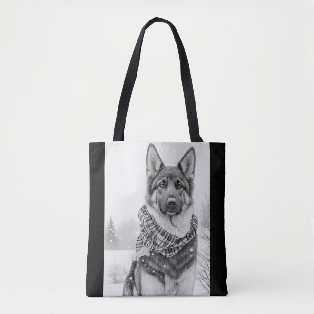Tote Bag Chien berger allemand en neige (Devant)
