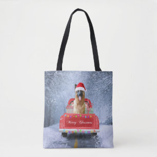Tote Bag Chien berger allemand en neige assis à Noël