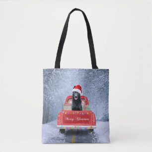 Tote Bag Chien berger allemand en neige assis à Noël