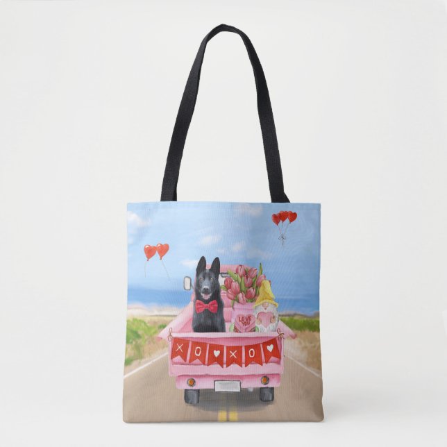 Tote Bag Chien berger allemand Saint Valentin Coeurs de cam (Devant)