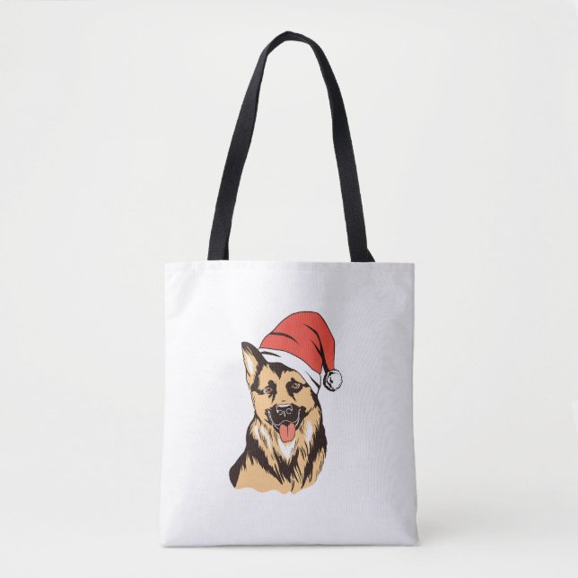 Tote Bag Chien berger allemand Santa Hat - Noël drôle (Devant)